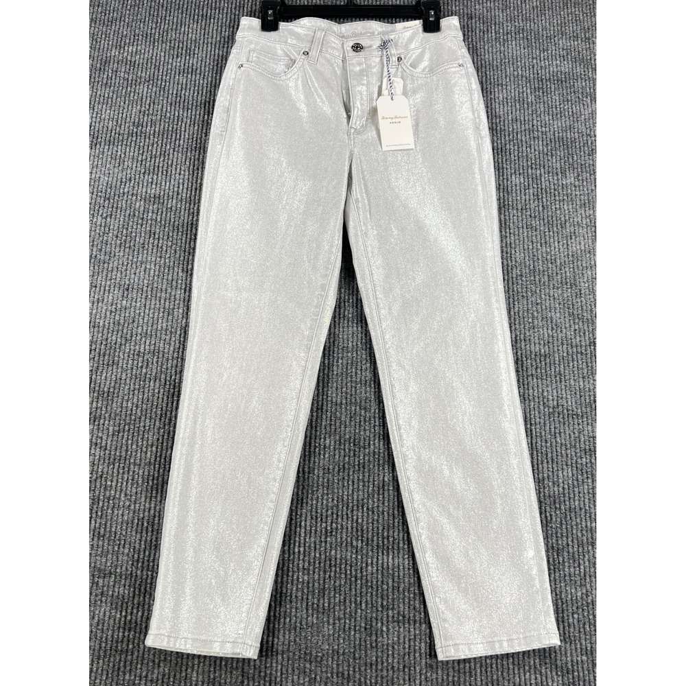 Tommy Bahama Metallic Denim Jeans Womens Size 4 Silver High Rise Ankle New